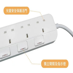 OMNI5位13A連4位USB(4.2A)獨立開關安全拖板 10呎線(3.3m)